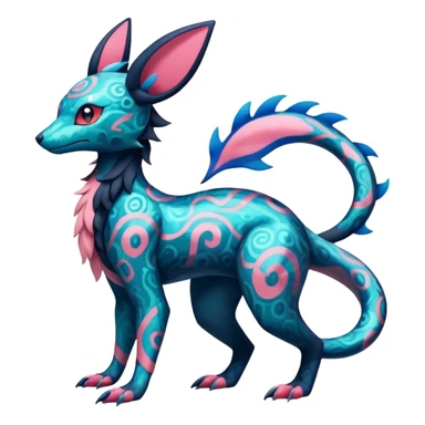 Translucent futuristic furry Salandit-Bayleaf-Sylveon-Umbreon-fusion-Pokémon-hybrid-creature  sticker