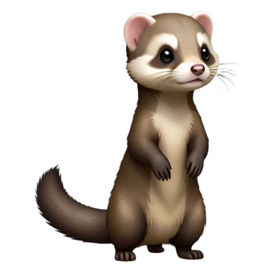 cinematic-[ferret]-realistic-full- long elongated body-standing-emoji,-tiny-paws-tucked-close,-head-tilted-dramatically,-sleek-[sable]-fur,-simplified-yet-realistic-focused-features,-highly-detailed,-glowing-with-an-almost-sarcastic-glow sticker