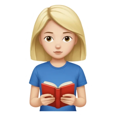 a girl with a M tshirt reading a book sticker