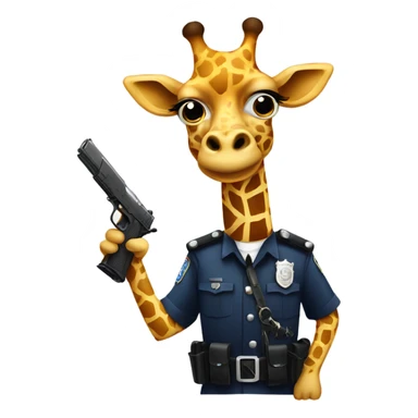 A giraffe with a police uzi and is a robber sticker