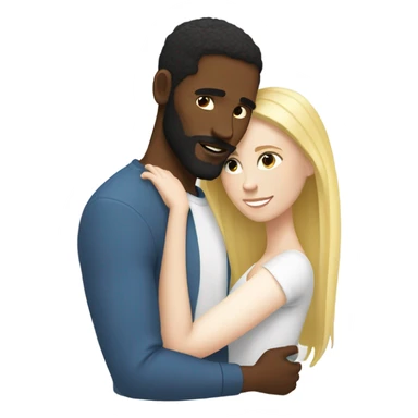 Black  man, short black hair, long beard, hugging a white woman, blonde hair  sticker