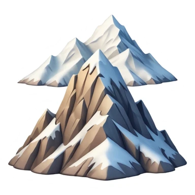 iOS-style 3D emoji: a tall mountain peak with snowy summit, steep slopes, and soft atmospheric shading, viewed from a low angle to emphasize height sticker