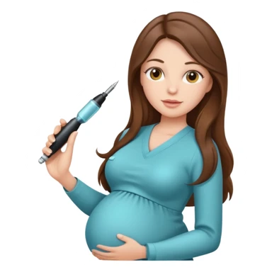 
"Pregnant woman with long brown hair and fair skin wearing a cosmetologist uniform."


 sticker