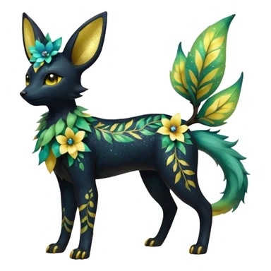 Multicolored sparkly light realistic pretty cool elegant realistic floral exotic Trico-Bolthund-Electrike-Luxray-Umbreon-Leafeon-hybrid, full body sticker