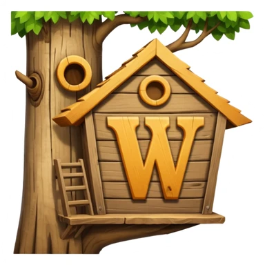letter W on the side wall of a treehouse in a tree, only the top no trunk sticker