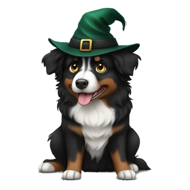Small black australian shepherd dog dark green witch hat sticker