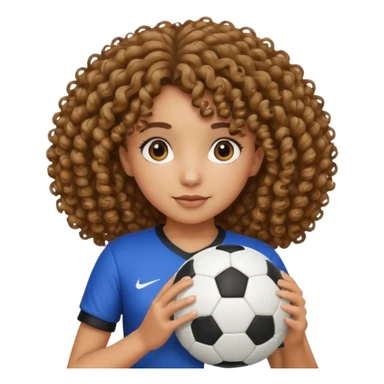 Chica con cabello rizado y con una pelota de futbol en las manos sticker