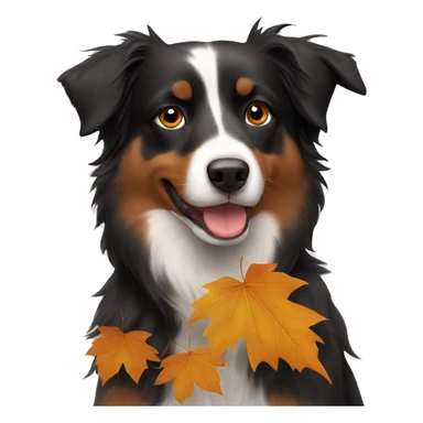 Autumn leaves with Small black australian shepherd dog sticker