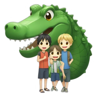Anime crocodile and two children sticker