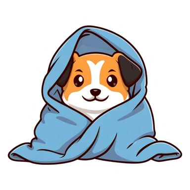 adorable puppy wrapped in a soft blanket sticker