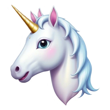 Cinematic Comical White Unicorn Portrait Emoji, Head tilted dramatically with an exaggeratedly amused expression, featuring a slender, radiant form with a playfully sparkling horn and wide, comically expressive eyes full of enchanting disbelief, Simplified yet hilariously expressive features, highly detailed, glowing with a slightly sassy magical glow, high shine, dramatic yet playful, stylized with an air of cheeky mythic mischief, soft glowing outline, capturing the essence of a meme-worthy white unicorn that looks ready to prance its way into viral fame! sticker