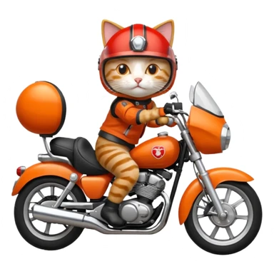 Cat on red and black motorcycle with helmet sticker