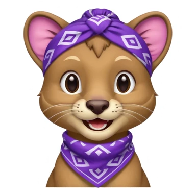 
Fossa animal in purple bandana with white patterns on forehead from league of legends laughing emoticon sticker