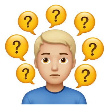 a person thinking, the person is surrounded by question marks sticker