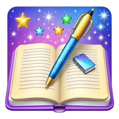 pen and textbook with sparkles sticker