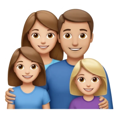 happy white family with one brown hair dad, one brown hair mom, one blonde girl, and one brown hair girl sticker