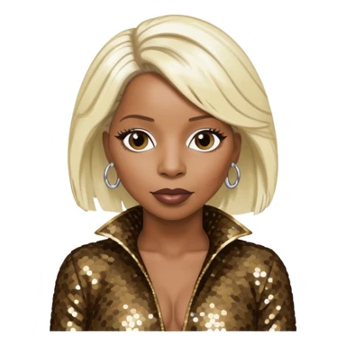 Mary J Blige with platinum blonde hair, dark brown sequin outfit sticker