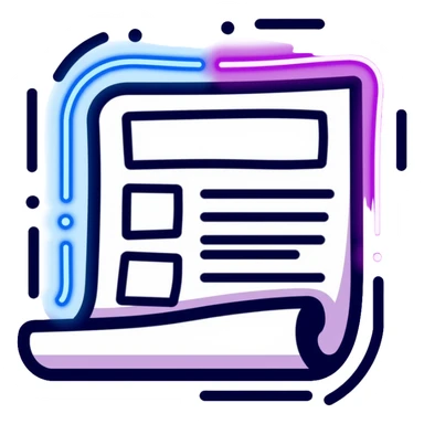 newspaper with headlines and neon glow effect, blue neon glow on top left, purple neon glow on bottom right sticker