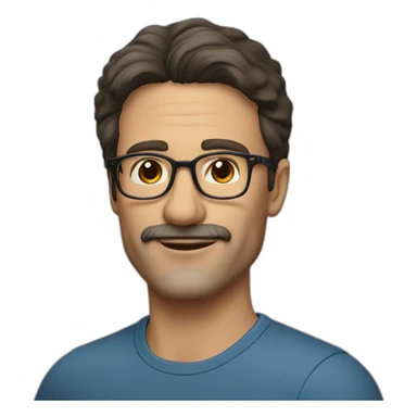 Handsome 50 year old man with dark brown hair, stubble and brown glasses. No moustache sticker