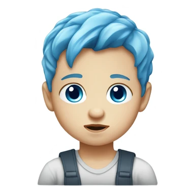 No mouth Serious baby Caucasian boy with blue eyes and blue hair sticker