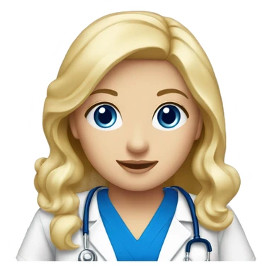Blonde girl blue eyes nurse in royal blue scrubs with curtain bags sticker