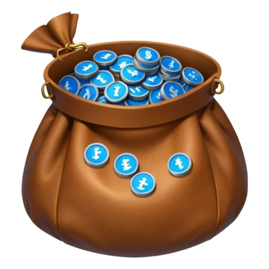 blue coins inside an opened brown money bag  sticker