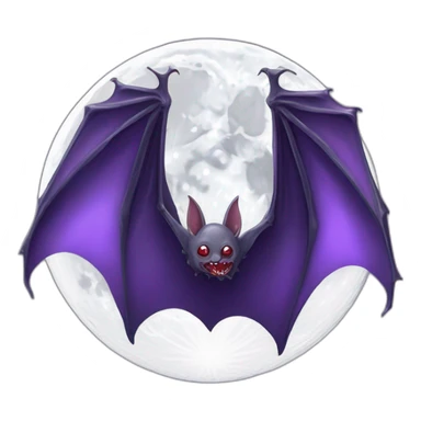 purple dripping vampire bat wings flying  in front of large realistic white and grey full moon sticker