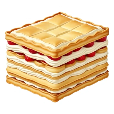 mille-feuille-cinematic-realistic-mille-feuille-dessert-emoji,-depicted-as-a-rectangular delicate-pastry-composed-of-two-crisp-layers-of-puff-pastry-with-a-rich-cream-filling,-rendered-with-intricate-textures-and-elegant,-soft-lighting. Please only show two layers only. sticker