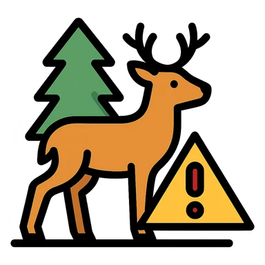 hunting zone icon with deer, trees, and warning triangle sticker