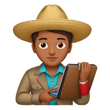 person with digital toolkit, digital and tech vibes, normal colors, mexican, sticker