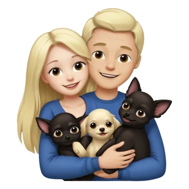 Hombre con pelo largo rubio chica de pelo negro  oscuro  y chihuahua negro amor sticker