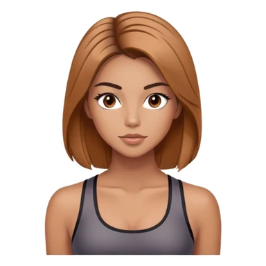 Pilates clean girl with a chest leinght hair blowout look dark brown with caramel highlights and blush and contour and like makeup with lashes like an abg  sticker