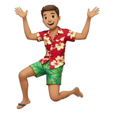 laughing guy in summer attire  falling down .side angle sticker