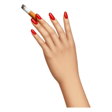hand with long red nails holding a cigarette sticker
