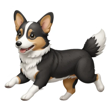 Black and white realistic cardigan welsh corgi running with its long low tail streaming out behind it sticker