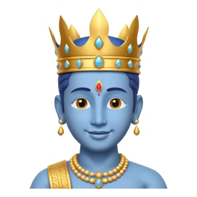 Hindu god Vishnu portrait, head and shoulders only, blue skin, golden crown, sacred jewelry, peaceful smile, divine aura, 3D cartoon, mobile game icon style, clean background, no text, no watermark
 sticker