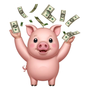 pig throwing money over his head sticker