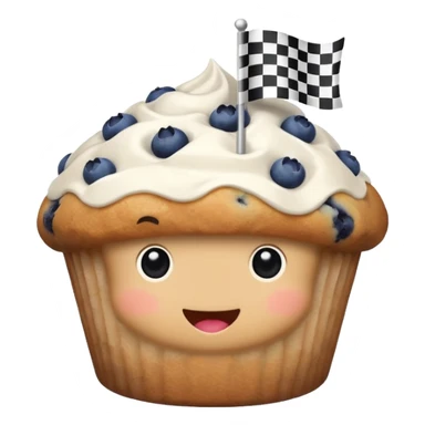 blueberry muffin next to a checkered flag sticker