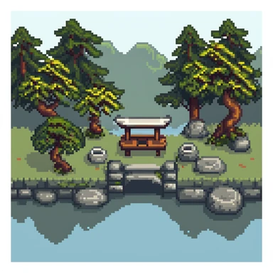 japanese garden background with cherry blossoms for ninja game sticker