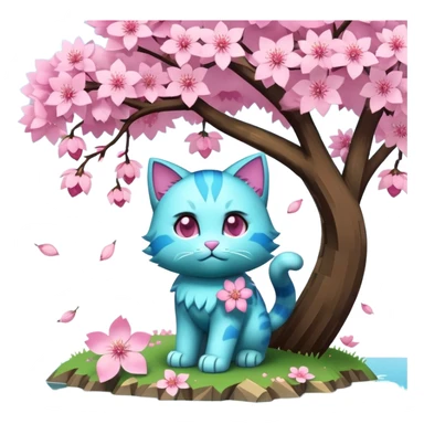 Cyan cat hold TNT from the game Minecraft standing under the sakura tree  sticker