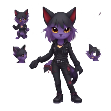 Cute cool dark black red purple animal hybrid Fakemon full body punk catgirl sticker