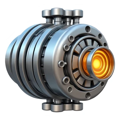 Dynamic high-mass futuristic engine emoji with thick metal housing, rotating components, glowing core, modern tech design. sticker