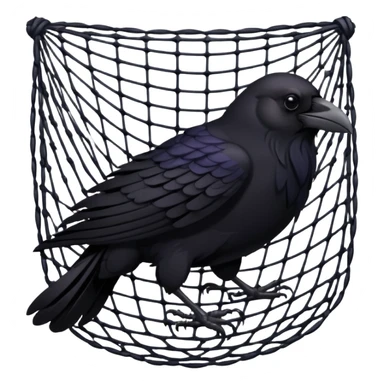 A raven getting caught by a net sticker
