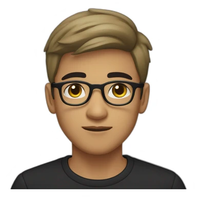 a light skin Pakistani teenager, wearing round glasses, short moustache, black straight hair, black jumper/sweater, structured manly face sticker