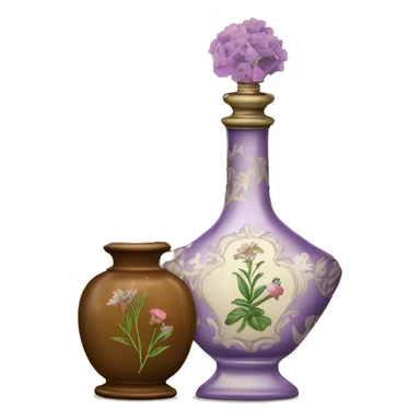 Antique perfume bottle with flowers and herbal sticker