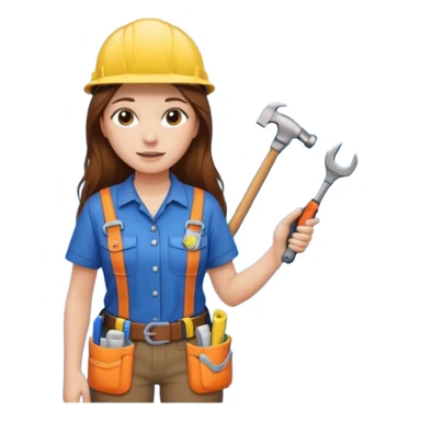 beautiful girl with long brown hair constructing new bathroom area with new shower and amenities  sticker