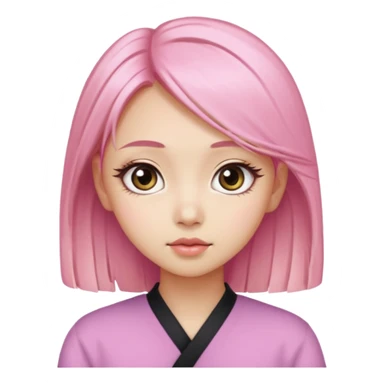 An Asian girl with pink-blonde hair, big eyes, thick eyebrows, and long eyelashes; only her head... sticker