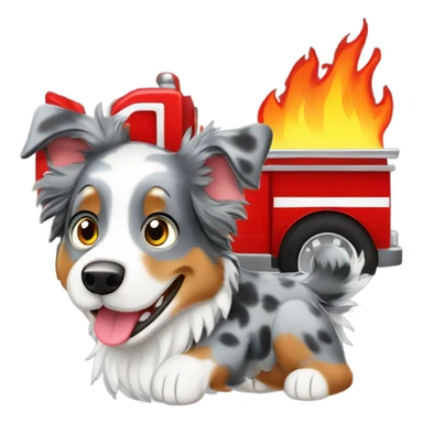 Blue Merle Australian Shepard riding in fire truck sticker