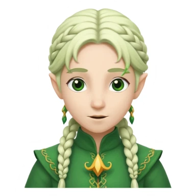 braid hair white elf, green cloth sticker