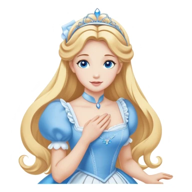 Cinematic Elegant Cinderella Portrait Emoji, Graceful and poised in her classic maid attire, golden locks cascading softly, bright blue eyes full of hope, a gentle glow of kindness and determination, delicate and humble yet undeniably beautiful, evoking the moment before her magical transformation, pure enchantment in her gaze! sticker
